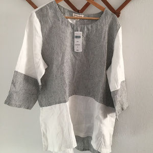Coldwater Creek 100% Linen XL Striped Tunic Top